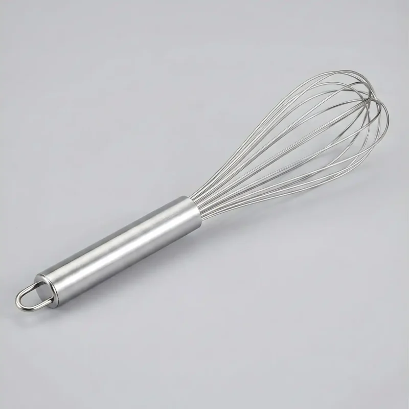 Stainless steel wire whisk with metal handle for egg beating and mixing