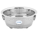 Stainless Steel Rice Strainer for Kitchen (Regular) | Steel Colander for Washing Vegetables, Fruits, Rice, Pulses, Noodles and Pasta (with Stand and Handles) - Image 3