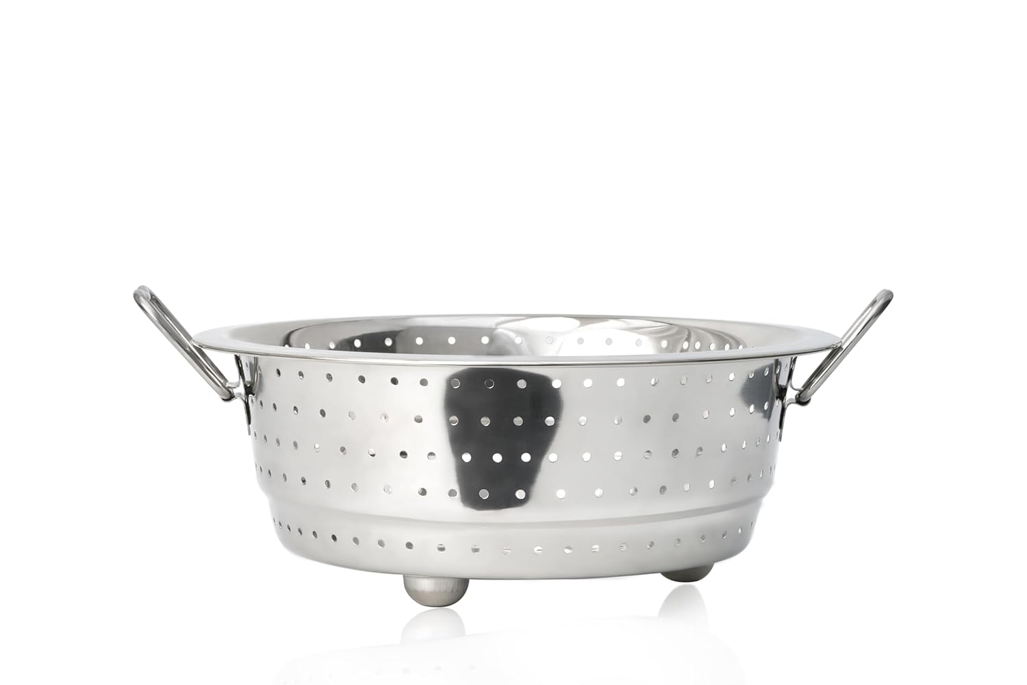 61dgz9f4RPL._SL1500_ Stainless Steel Rice Strainer for Kitchen (Regular) | Steel Colander for Washing Vegetables, Fruits, Rice, Pulses, Noodles and Pasta (with Stand and Handles) - Image 1