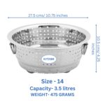 Stainless Steel Rice Strainer for Kitchen (Regular) | Steel Colander for Washing Vegetables, Fruits, Rice, Pulses, Noodles and Pasta (with Stand and Handles) - Image 4