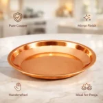 Pure copper pooja thali plate with polished finish for aarti and पूजा rituals