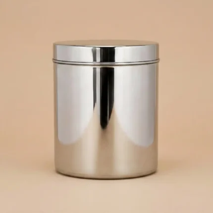 Premium stainless steel storage container with lid, mirror finish kitchen storage jar for tea, coffee, sugar and grains.