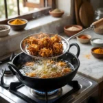 Boondi Jhara with Wooden Handle stainless steel frying oil skimmer for boondi and pakora