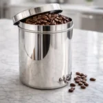 Premium stainless steel storage container with lid, mirror finish kitchen storage jar for tea, coffee, sugar and grains.