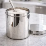 Premium stainless steel storage container with lid, mirror finish kitchen storage jar for tea, coffee, sugar and grains.